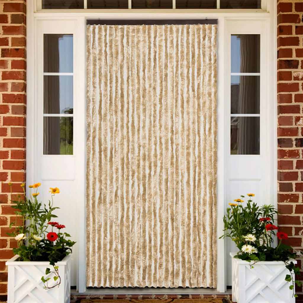 vidaXL Vliegengordijn 90x220 cm chenille beige en lichtbruin