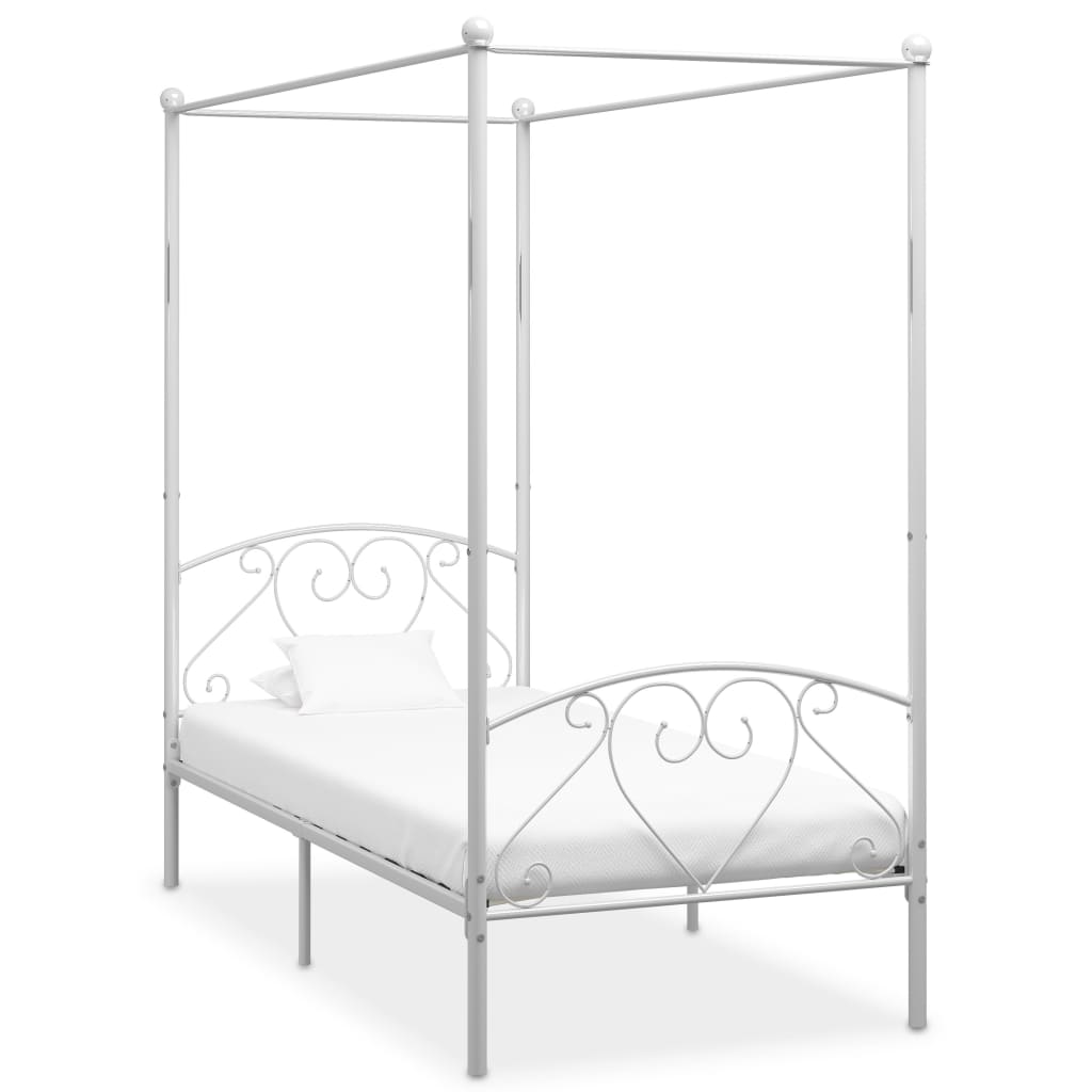 vidaXL Canopy Bed Frame Metal White 90x200 cm