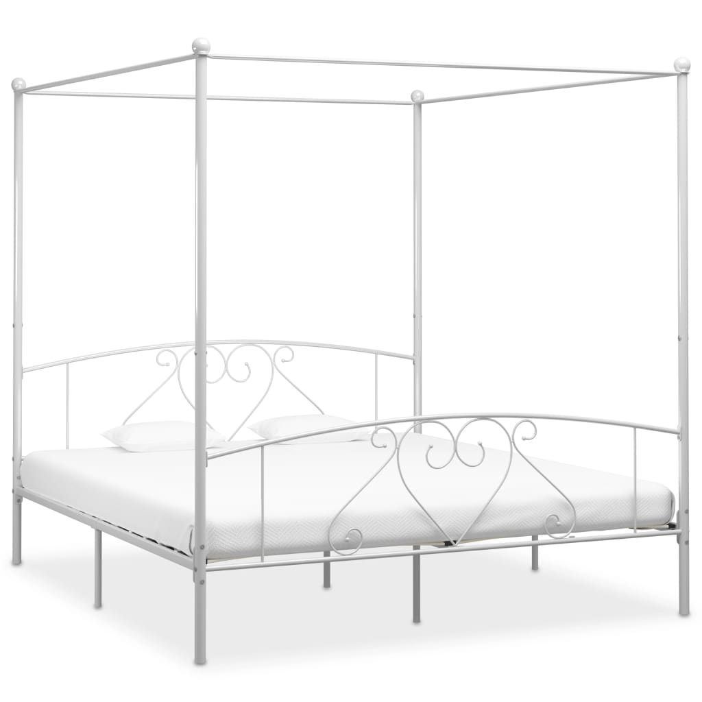 vidaXL Canopy Bed Frame Metal White 90x200 cm