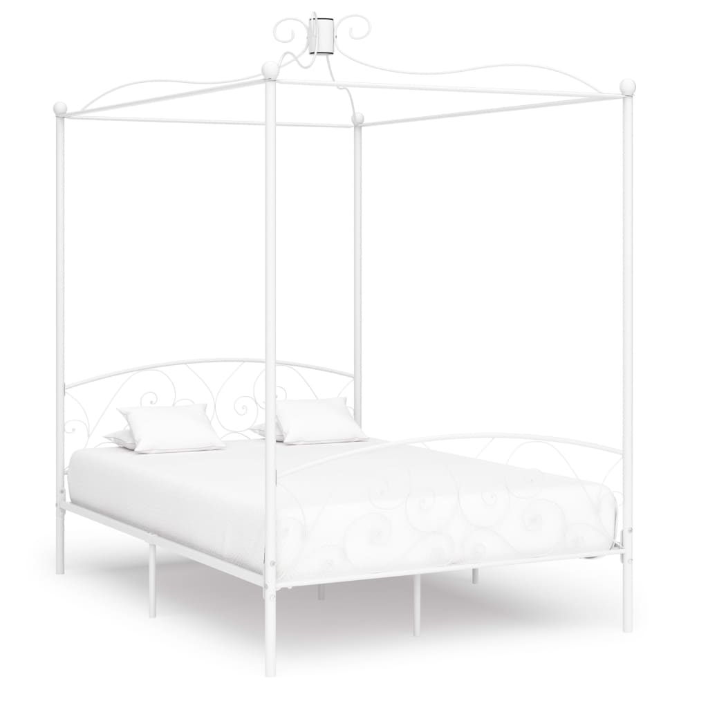 vidaXL Canopy Bed Frame Metal White 90x200 cm