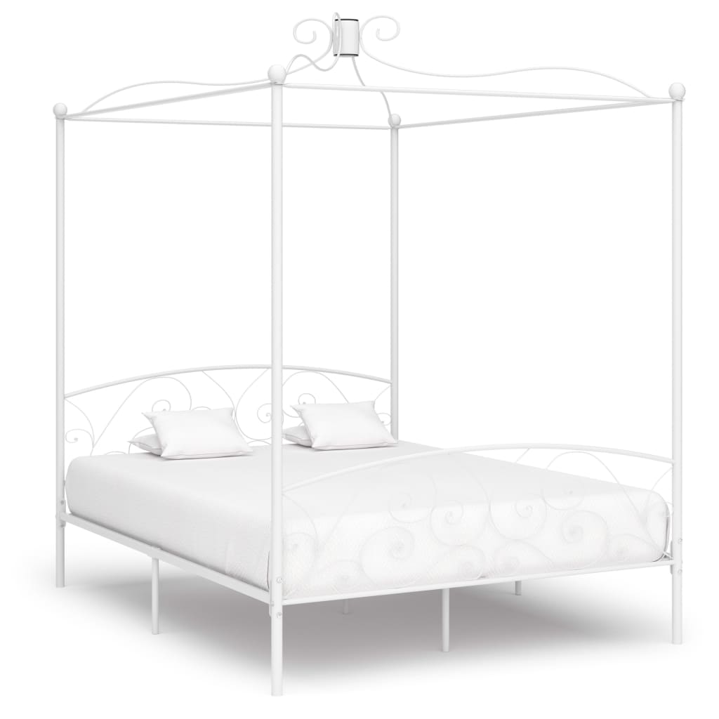 vidaXL Canopy Bed Frame Metal White 90x200 cm
