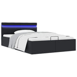 vidaXL Bed Frame with Hydraulic Storage LED Faux Leather Black 90x200 cm