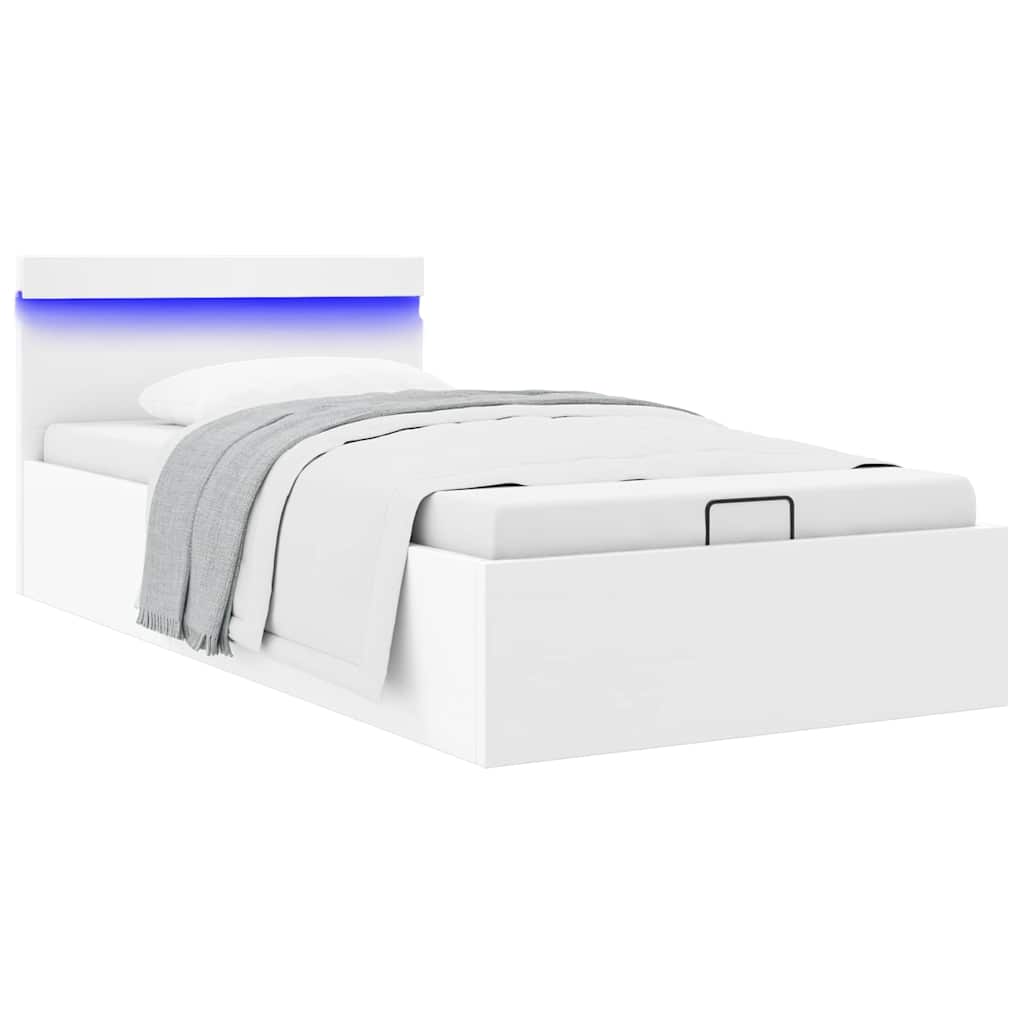 vidaXL Bed Frame with Hydraulic Storage LED Faux Leather Black 90x200 cm