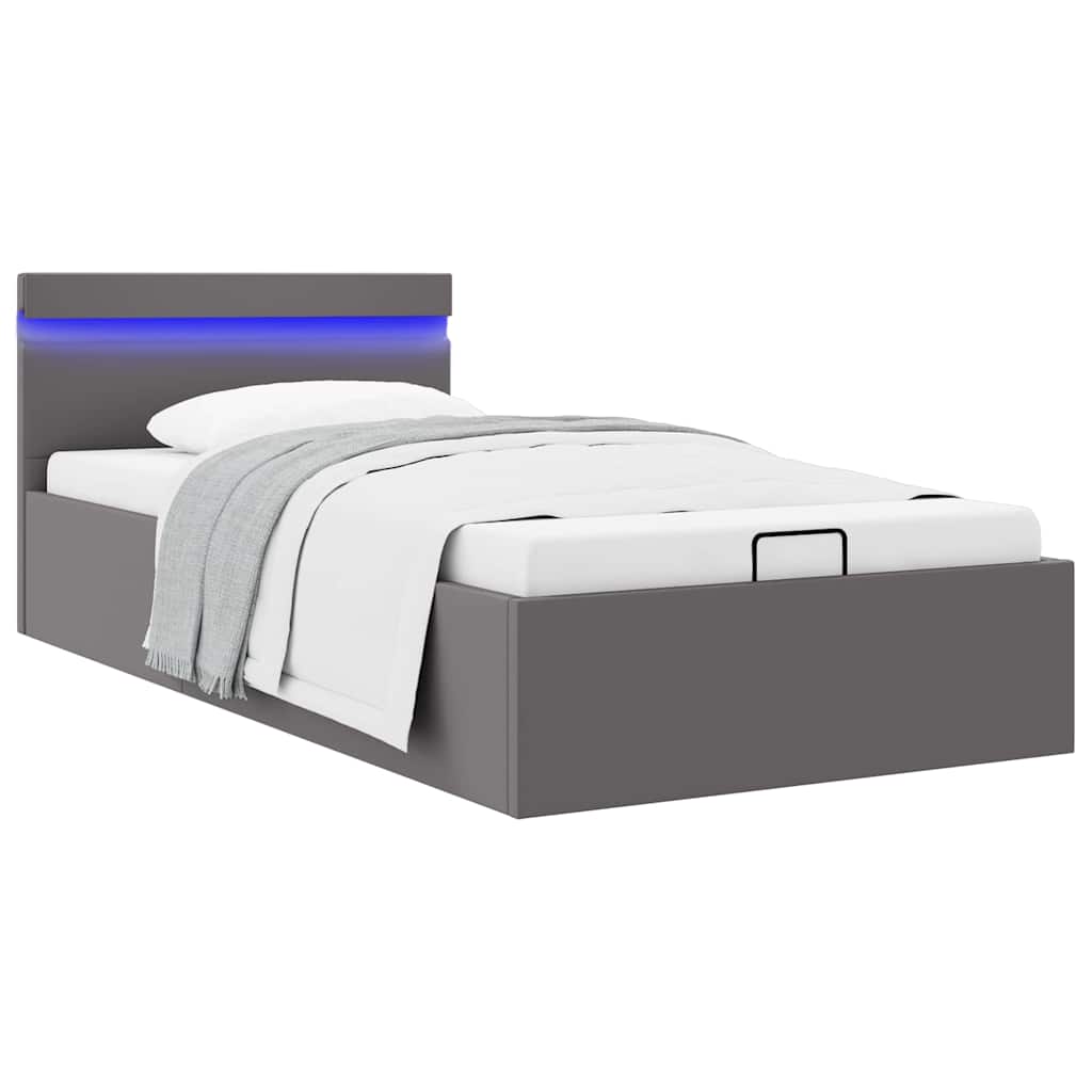 vidaXL Bed Frame with Hydraulic Storage LED Faux Leather Black 90x200 cm