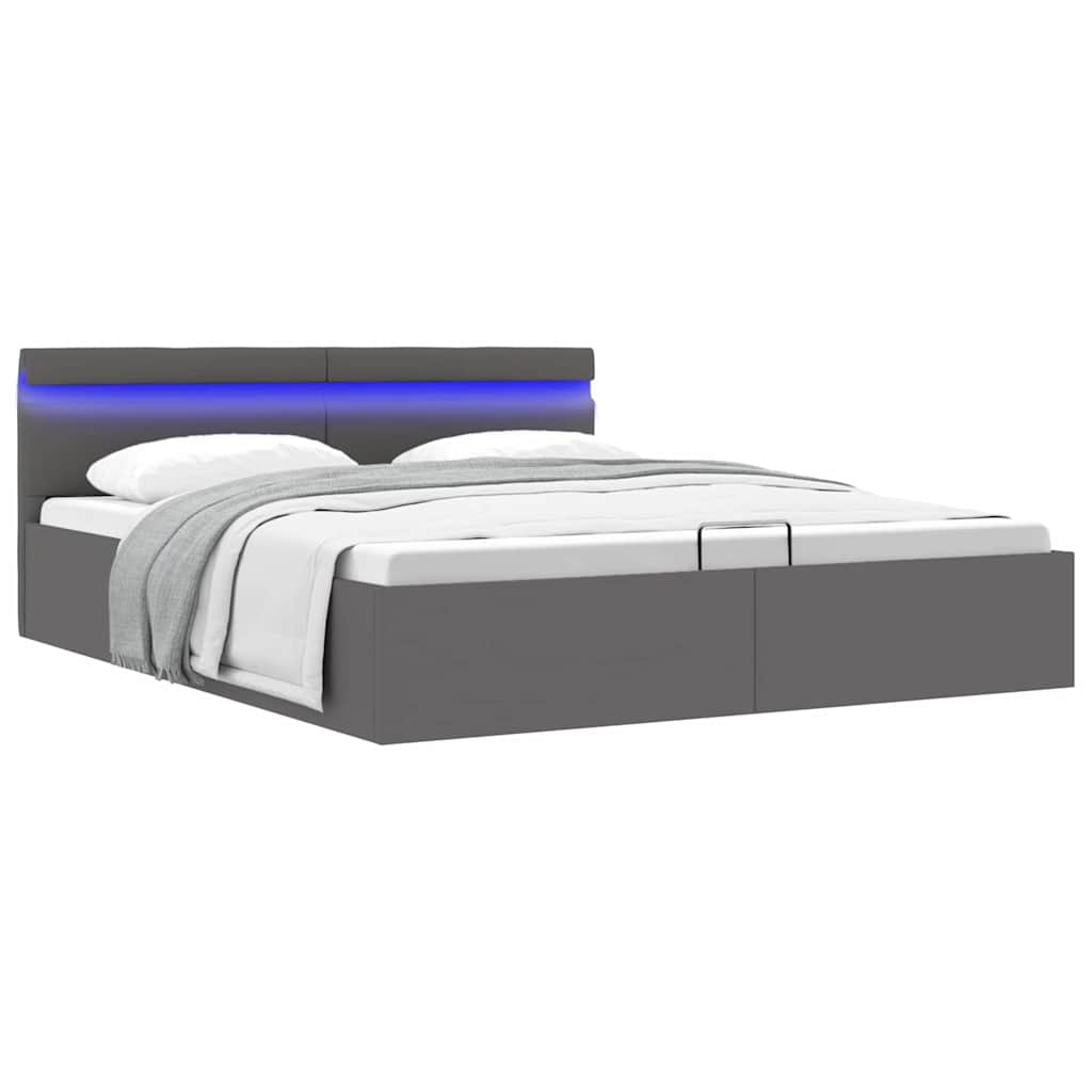 vidaXL Bed Frame with Hydraulic Storage LED Faux Leather Black 90x200 cm