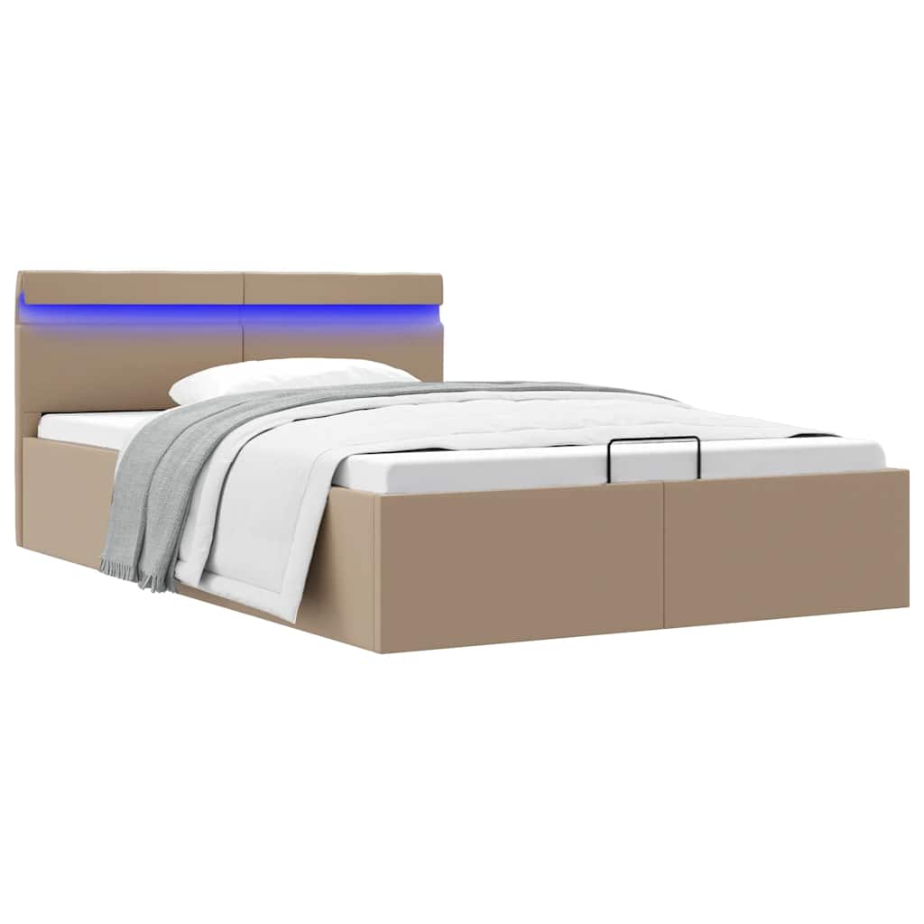 vidaXL Bed Frame with Hydraulic Storage LED Faux Leather Black 90x200 cm