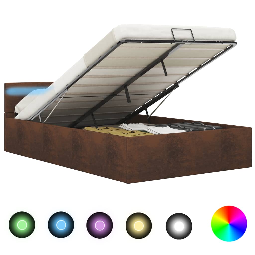 vidaXL Bed Frame with Hydraulic Storage LED Faux Leather Black 90x200 cm