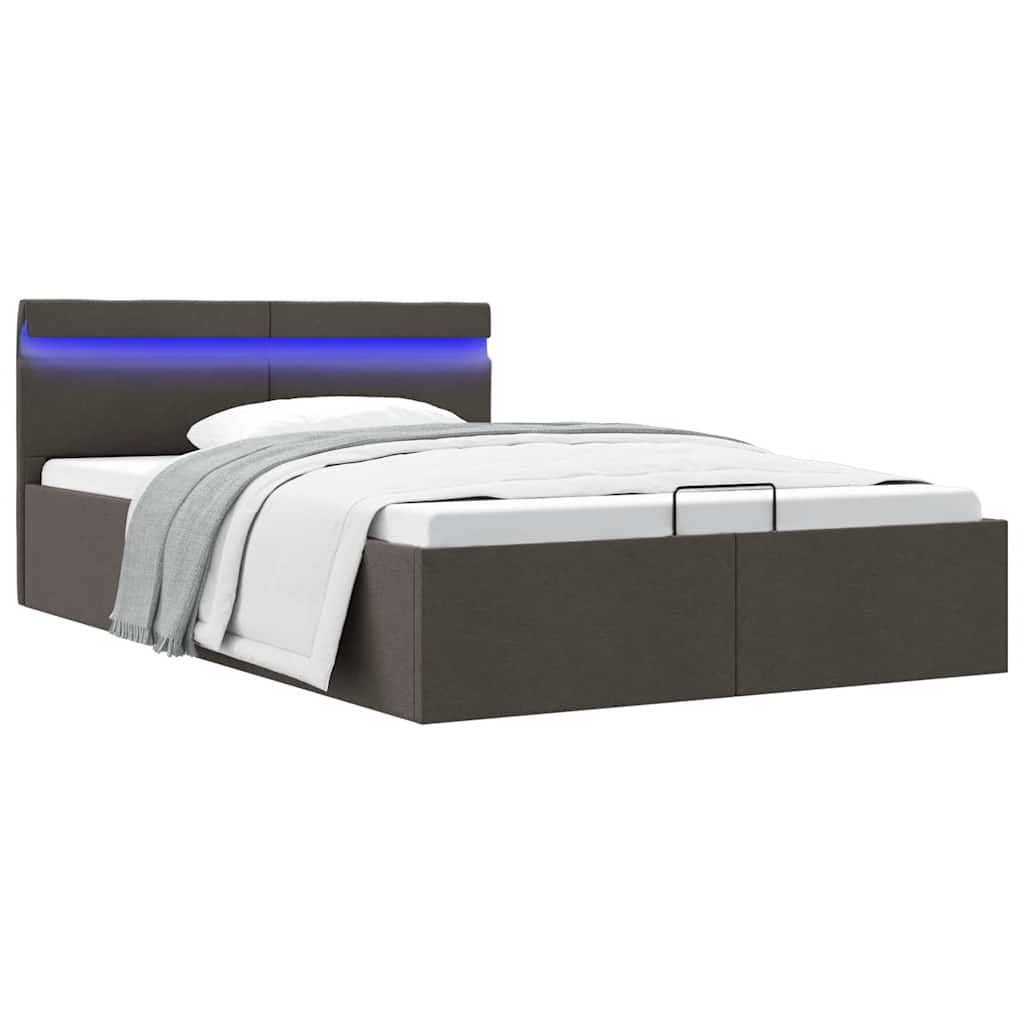 vidaXL Bed Frame with Storage and LED Fabric Dark Grey 90x200 cm