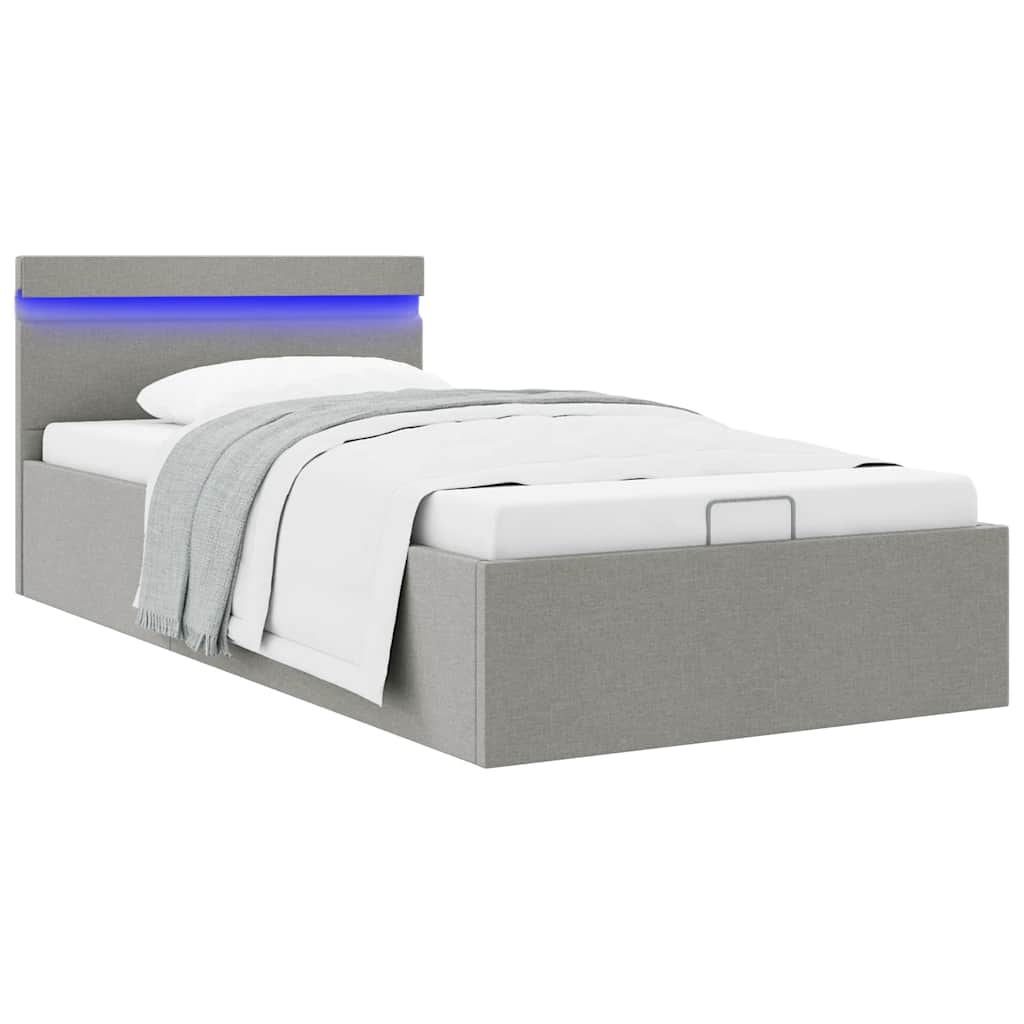 vidaXL Bed Frame with Storage and LED Fabric Dark Grey 90x200 cm
