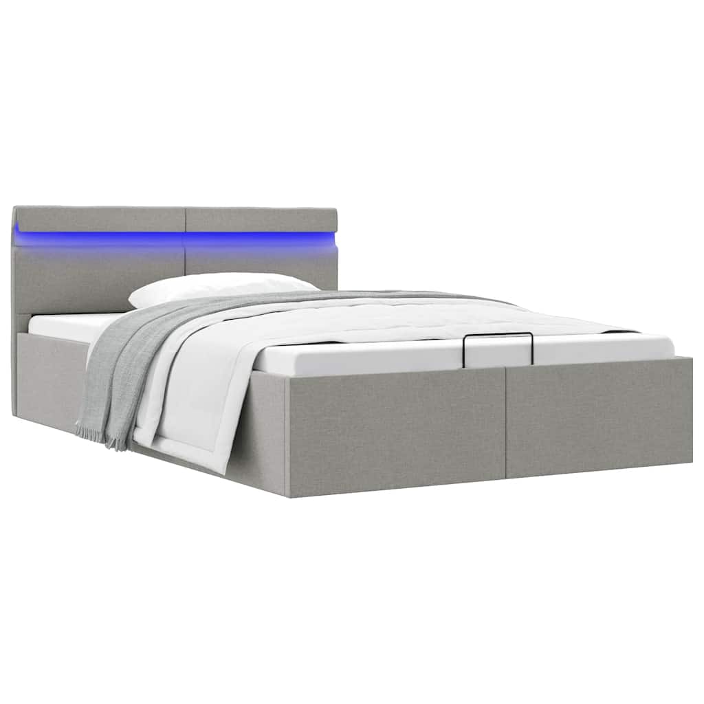 vidaXL Bed Frame with Storage and LED Fabric Dark Grey 90x200 cm