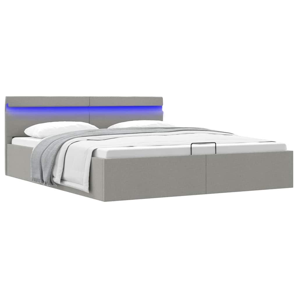 vidaXL Bed Frame with Storage and LED Fabric Dark Grey 90x200 cm