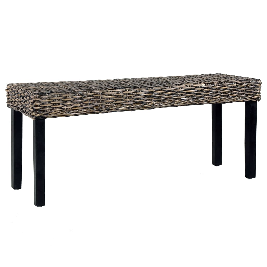 vidaXL Bankje 110 cm natuurlijk kubu rattan en massief mahoniehout wit