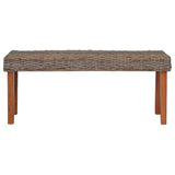 vidaXL Bankje 110 cm natuurlijk kubu rattan en massief mahoniehout wit