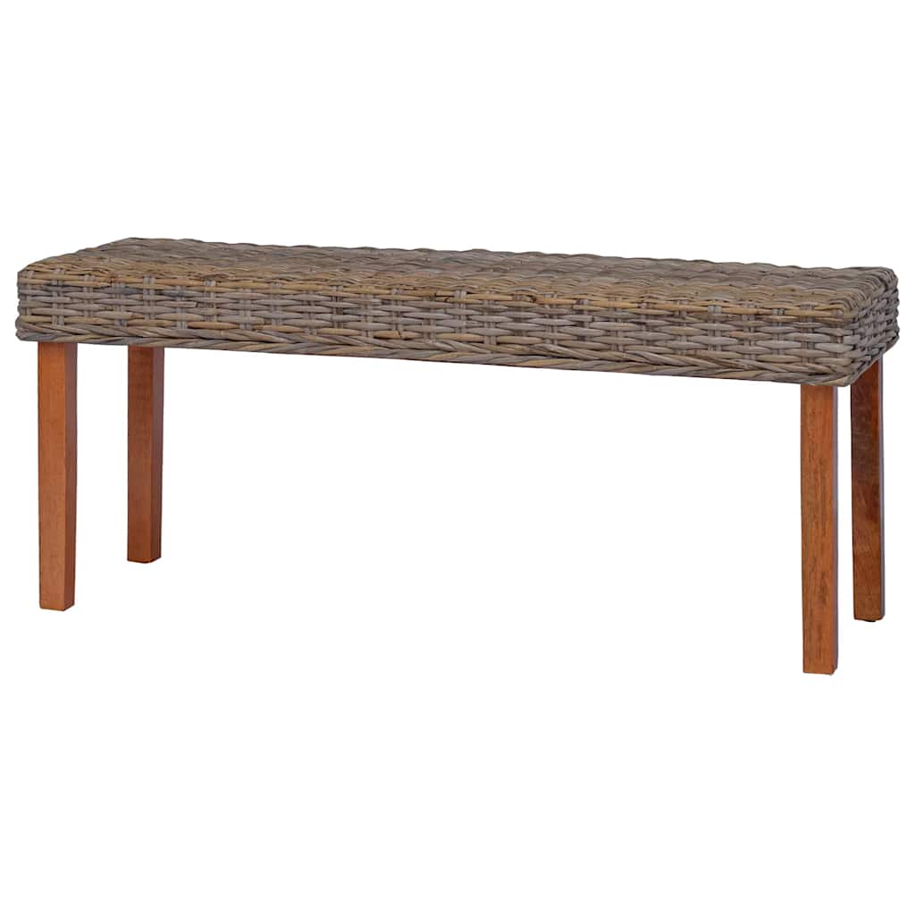 vidaXL Bankje 110 cm natuurlijk kubu rattan en massief mahoniehout wit