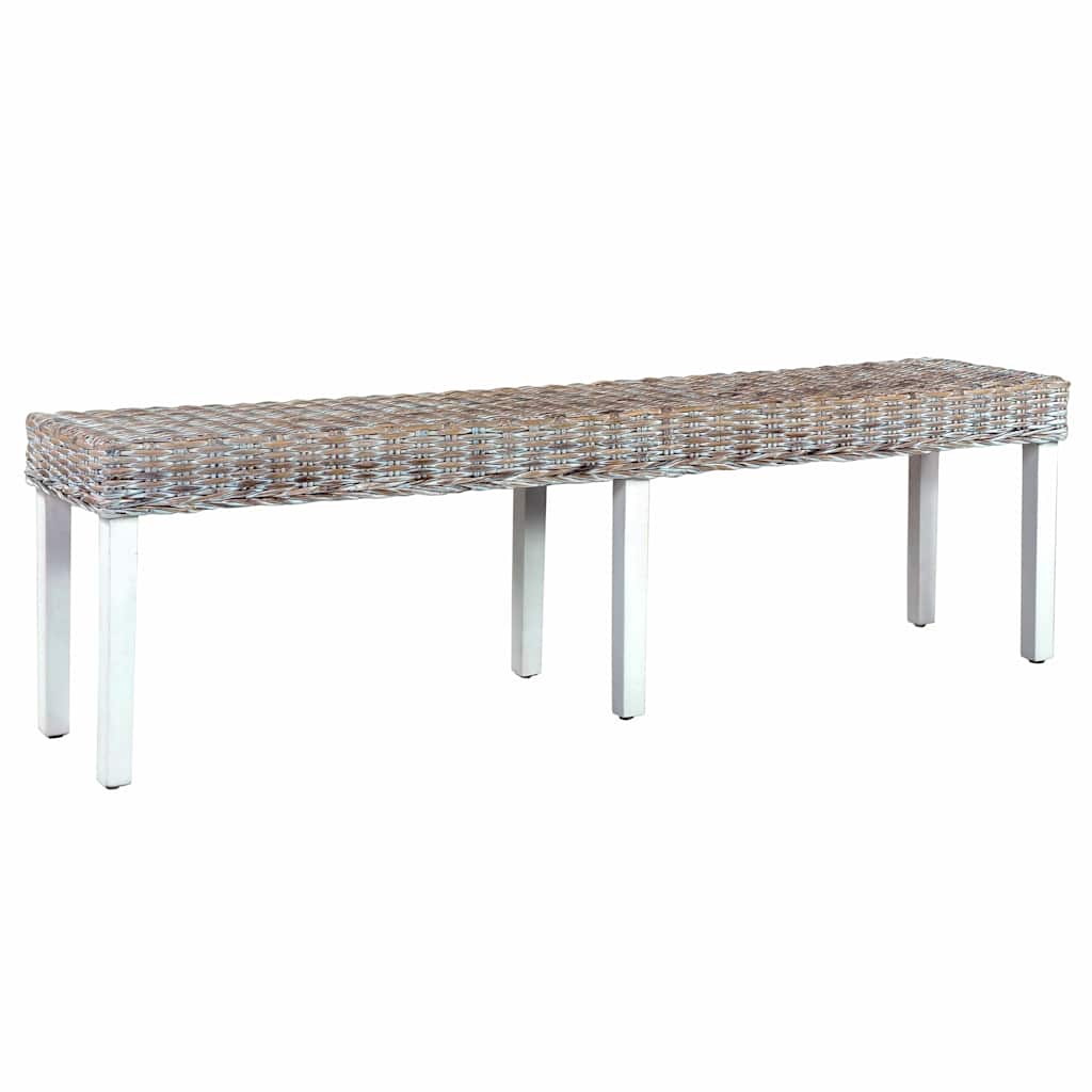 vidaXL Bankje 160 cm natuurlijk kubu rattan en massief mangohout wit