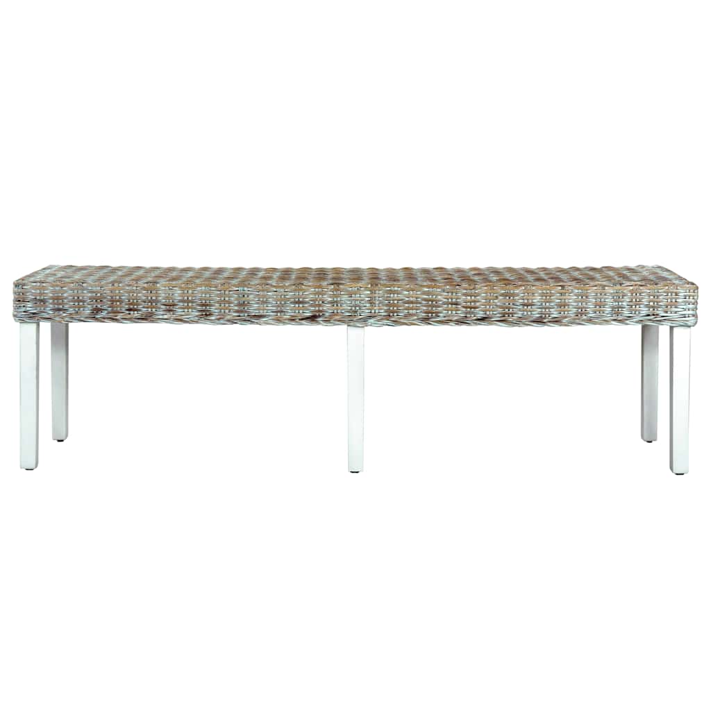 vidaXL Bankje 160 cm natuurlijk kubu rattan en massief mangohout wit