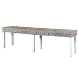 vidaXL Bankje 160 cm natuurlijk kubu rattan en massief mangohout wit