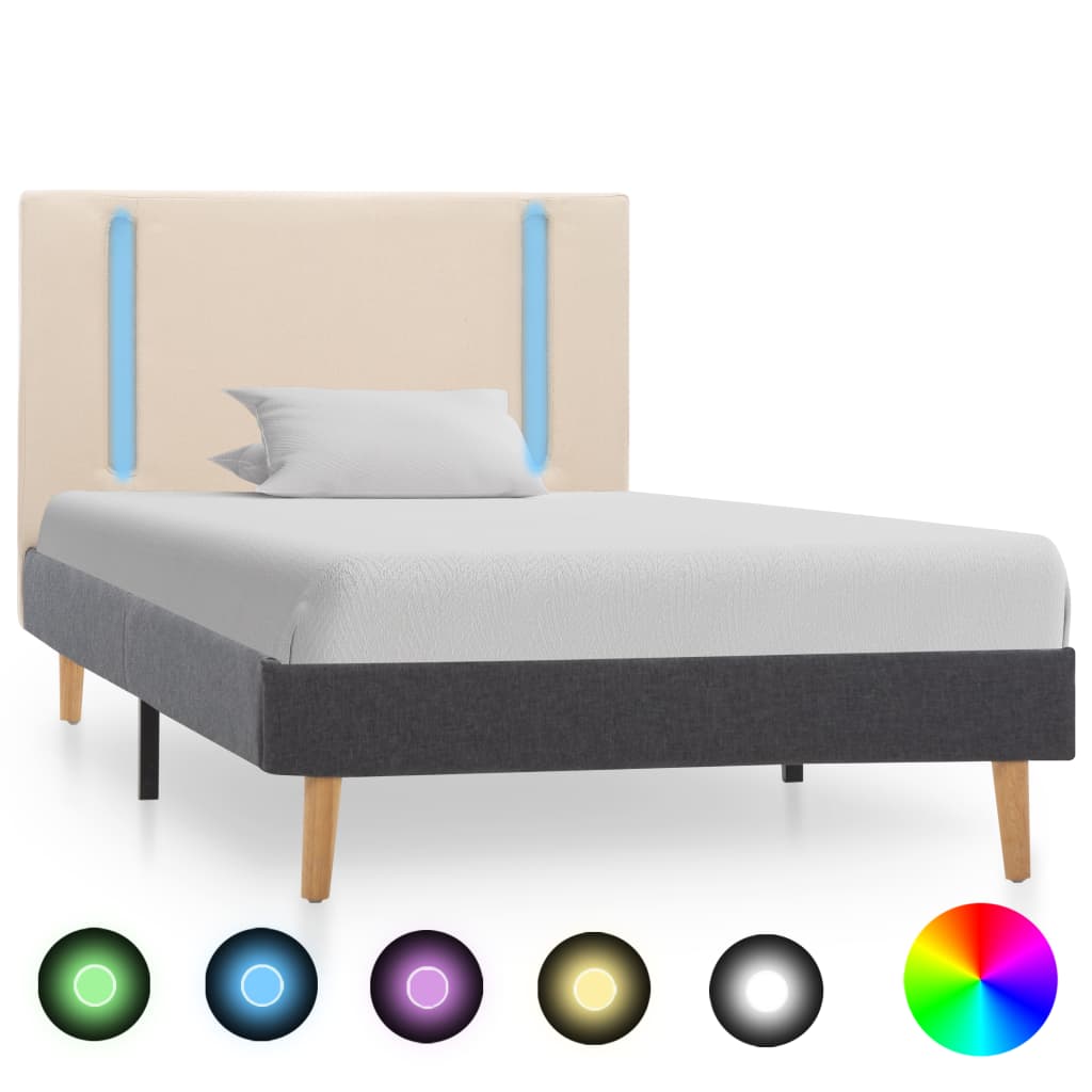 vidaXL Bedframe met LED stof crèmekleurig en donkergrijs 100x200 cm