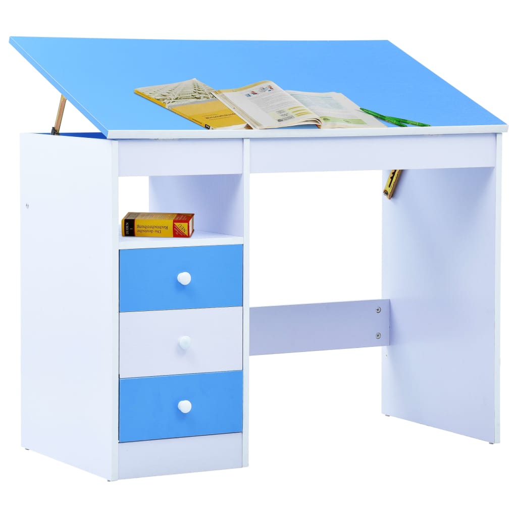 vidaXL Kindertekentafel/-bureau kantelbaar blauw en wit