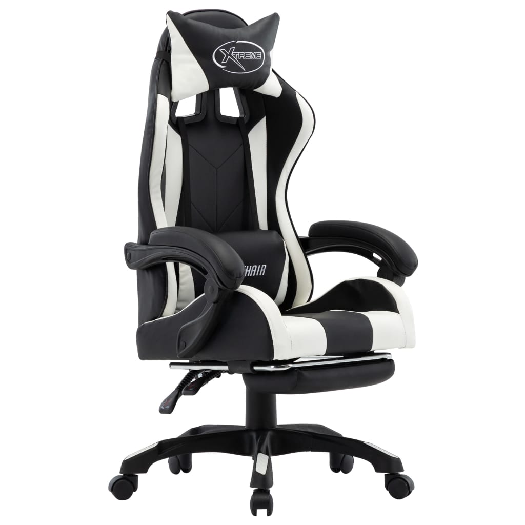 vidaXL Racestoel met voetensteun kunstleer blauw en zwart