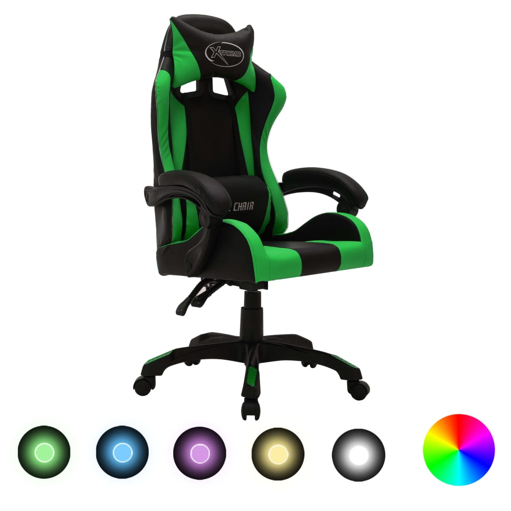 vidaXL Racestoel met RGB LED-verlichting kunstleer blauw en zwart