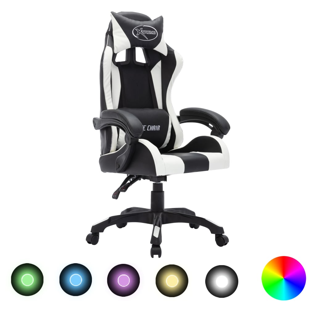 vidaXL Racestoel met RGB LED-verlichting kunstleer blauw en zwart