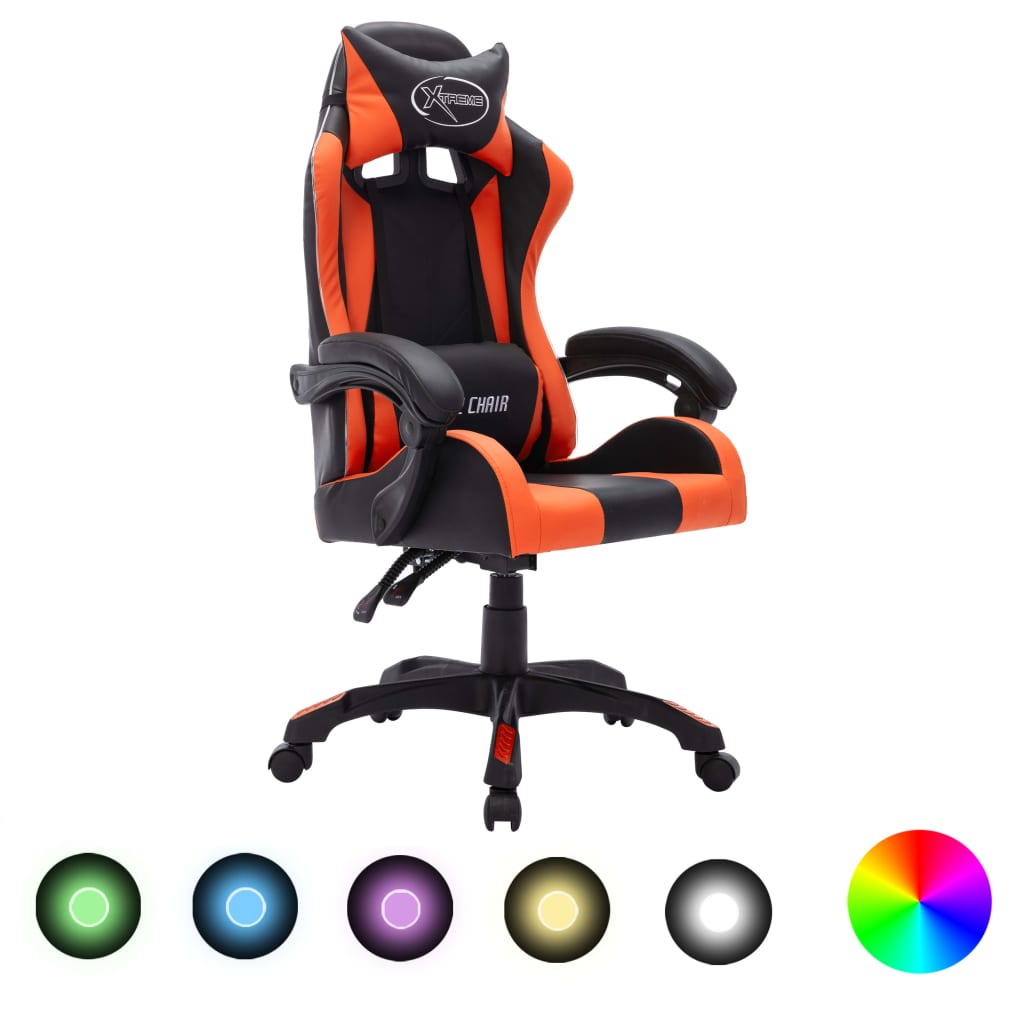 vidaXL Racestoel met RGB LED-verlichting kunstleer blauw en zwart