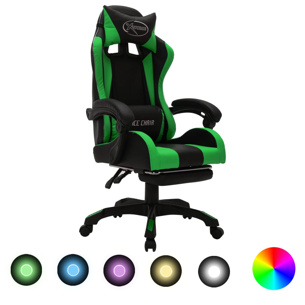vidaXL Racestoel met RGB LED-verlichting kunstleer blauw en zwart