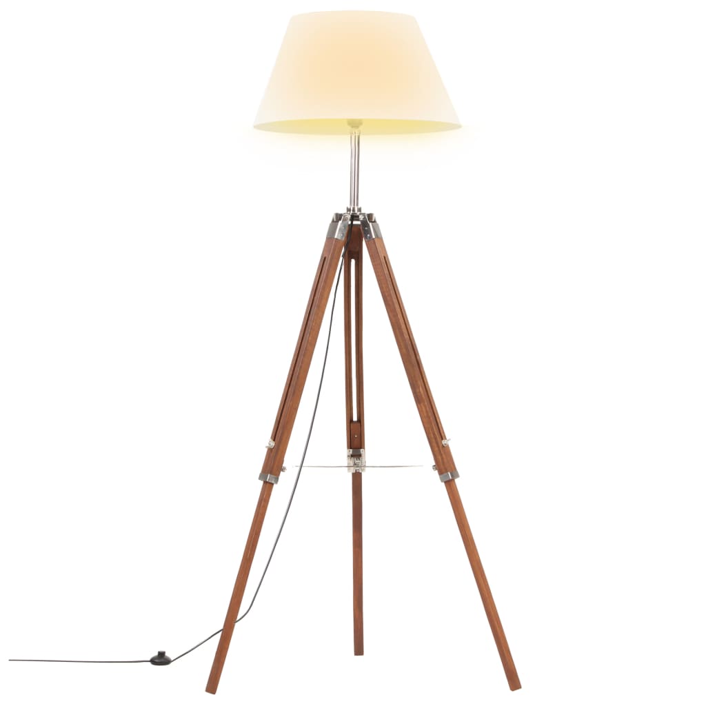 vidaXL Tripod Floor Lamp 141 cm Solid Teak Honey Brown and White