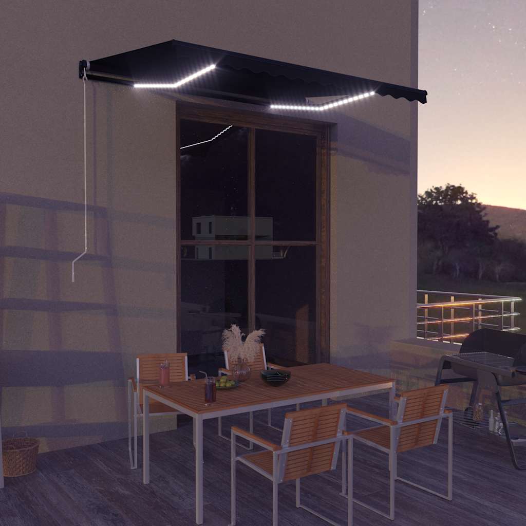 vidaXL Luifel handmatig uittrekbaar met LED 300x250 cm antraciet