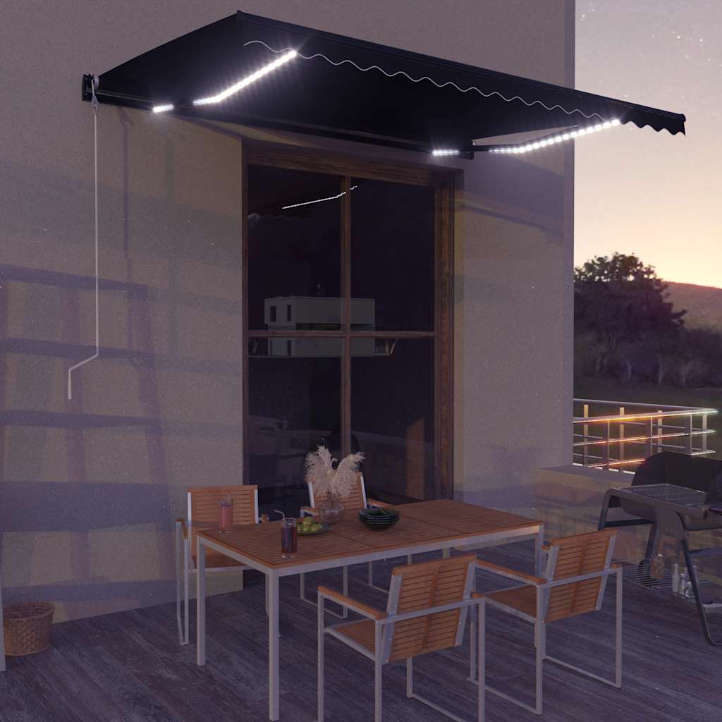 vidaXL Luifel handmatig uittrekbaar met LED 300x250 cm antraciet