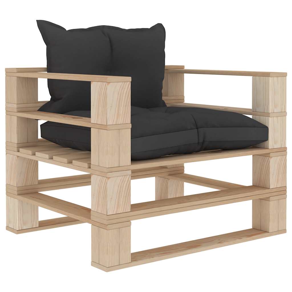 vidaXL Tuinbank met zwarte kussens pallet hout