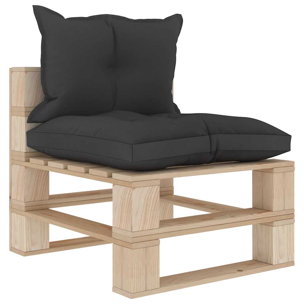vidaXL Tuinmiddenbank met zwarte kussens pallet hout