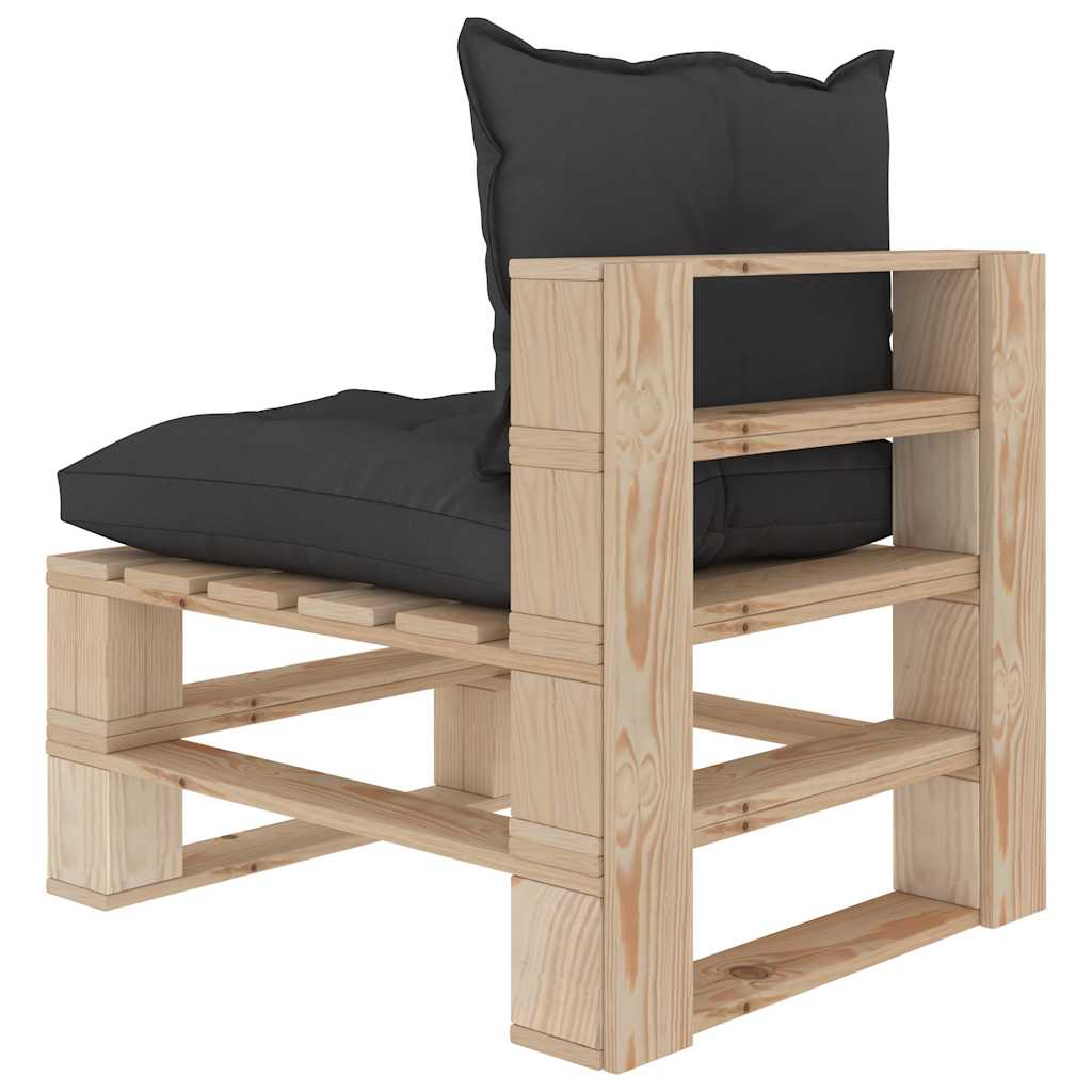 vidaXL Tuinmiddenbank met zwarte kussens pallet hout