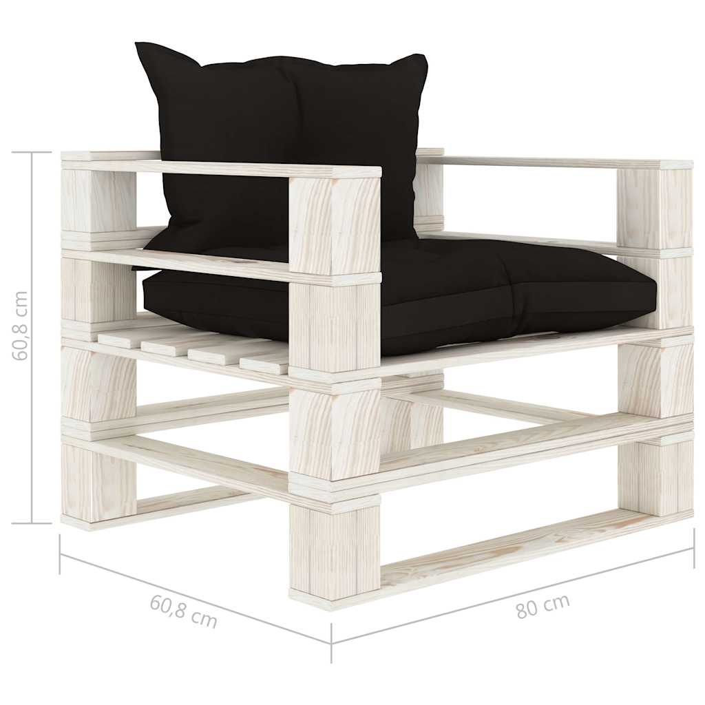 vidaXL Tuinbank met zwarte kussens pallet hout