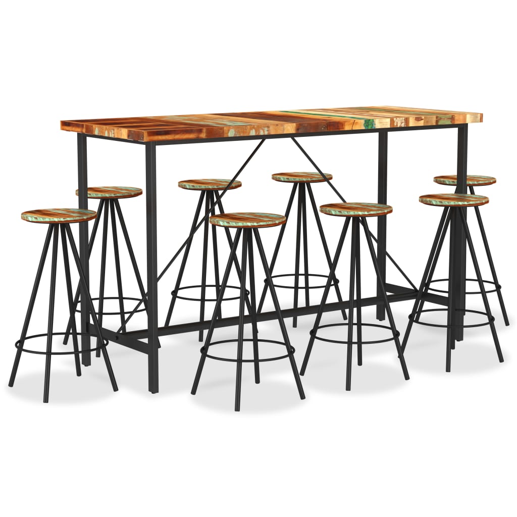 vidaXL 9-delige Barset massief acaciahout en massief gerecycled hout