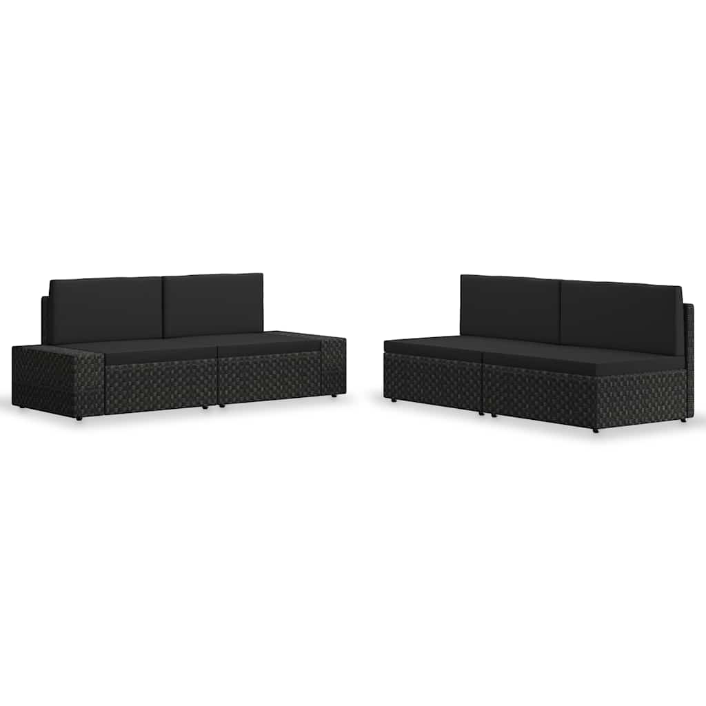 vidaXL 4-Piece Poly Rattan Lounge Set Black