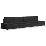 vidaXL 4-Piece Poly Rattan Lounge Set Black