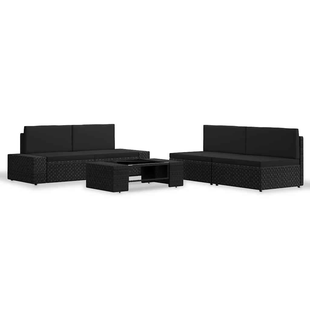 vidaXL 5-delige Loungeset poly rattan zwart