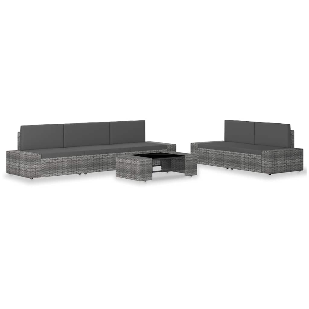 vidaXL 6-delige Loungeset poly rattan zwart