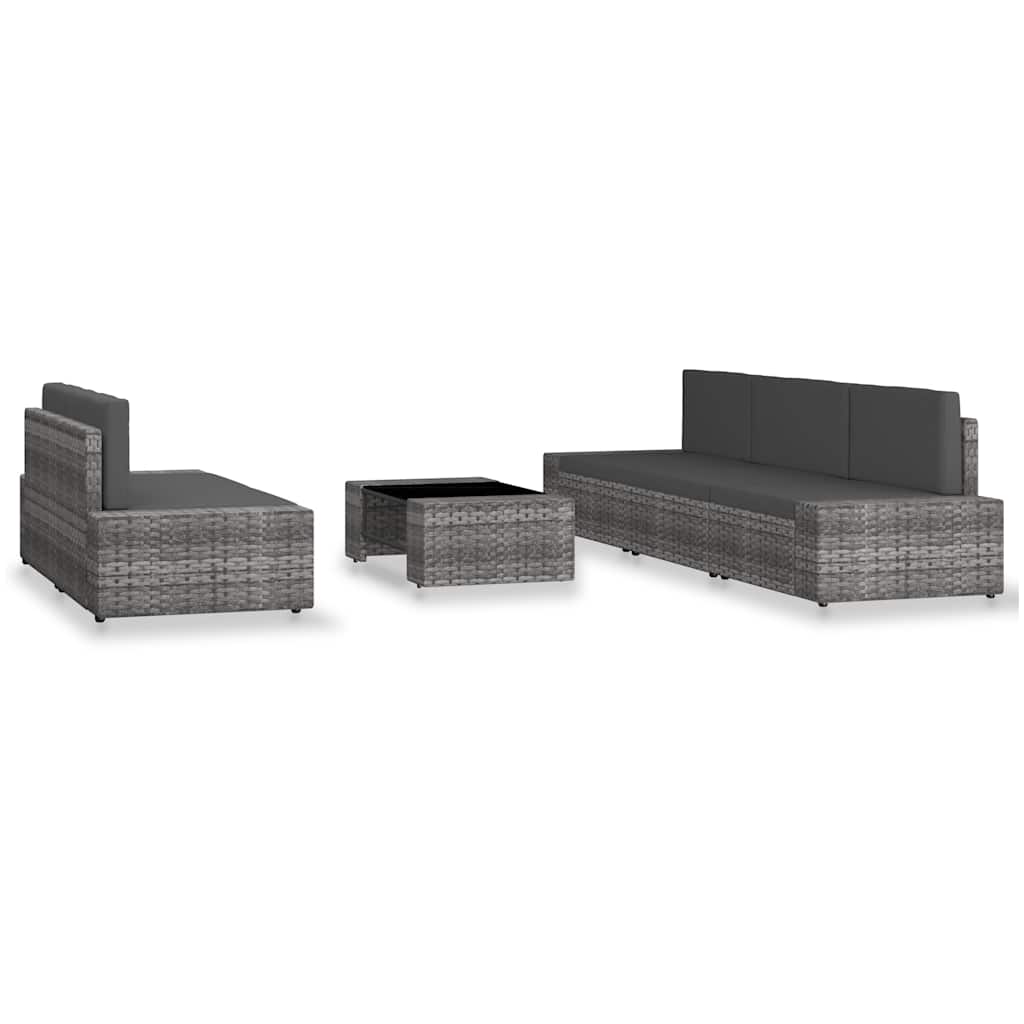 vidaXL 6-delige Loungeset poly rattan zwart