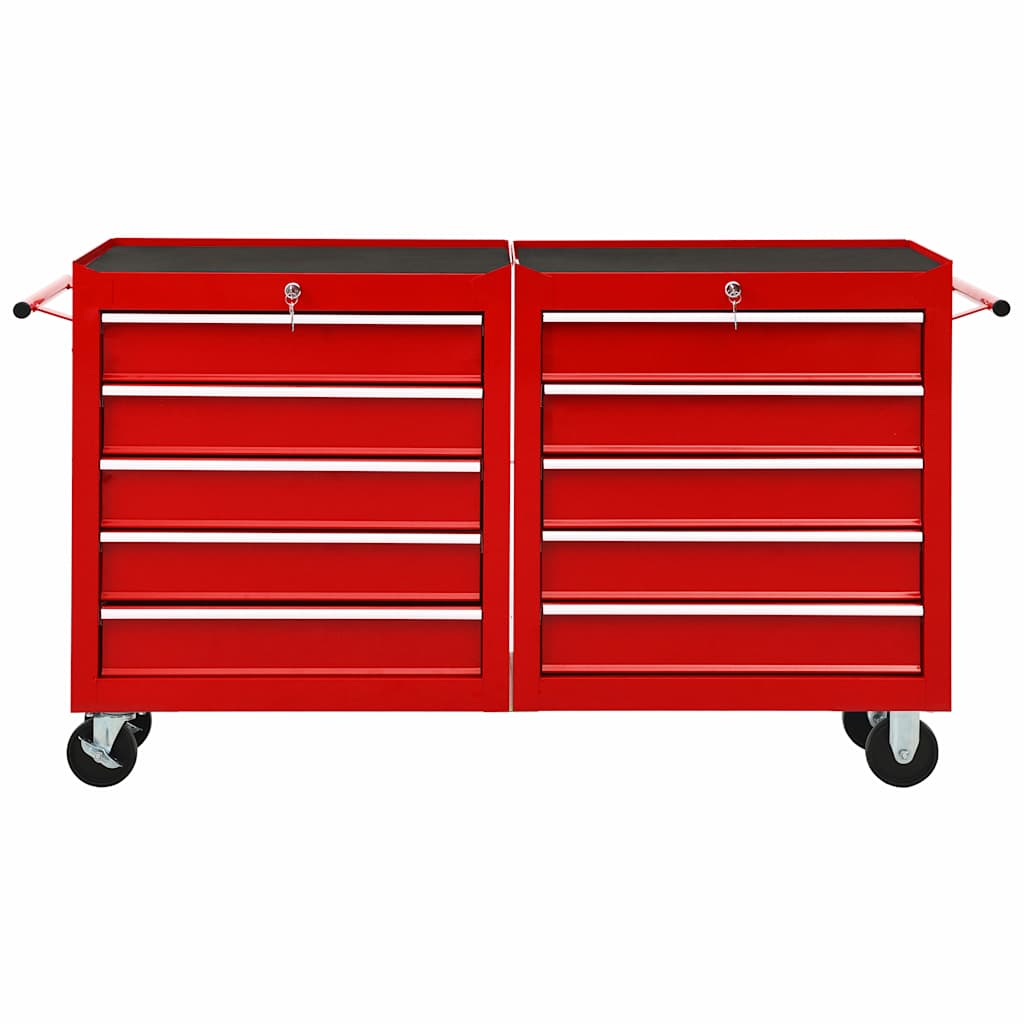 vidaXL Gereedschapswagen met 10 lades staal rood