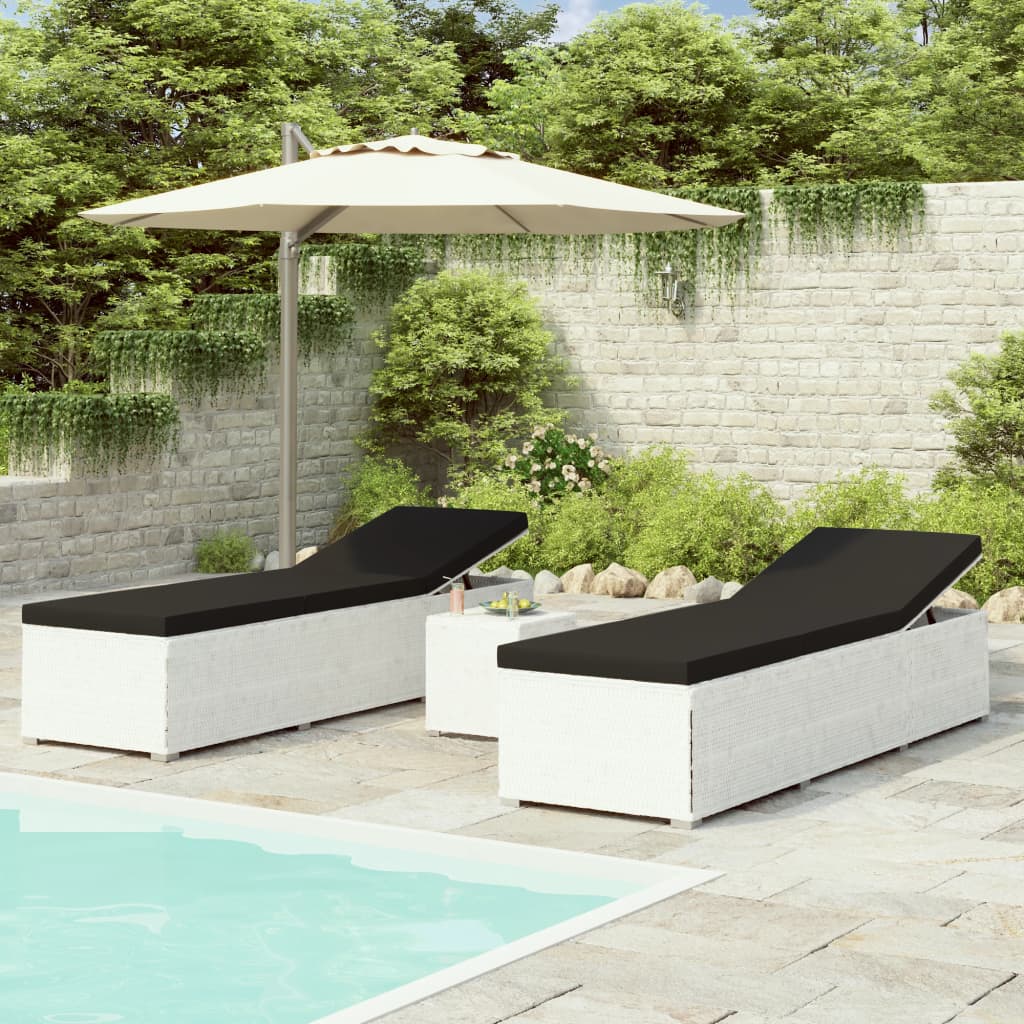 vidaXL 3-Piece Sun Lounger Set with Tea Table Poly Rattan Black