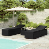 vidaXL 3-Piece Sun Lounger Set with Tea Table Poly Rattan Black