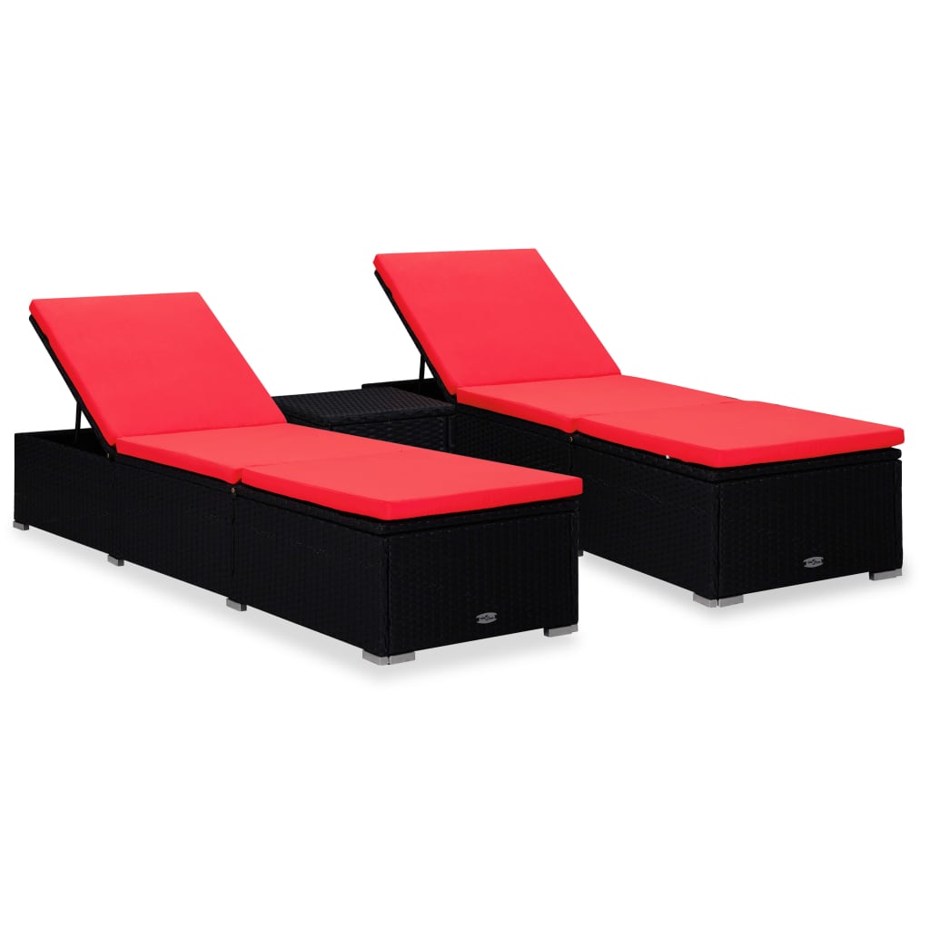 vidaXL 3-Piece Sun Lounger Set with Tea Table Poly Rattan Black