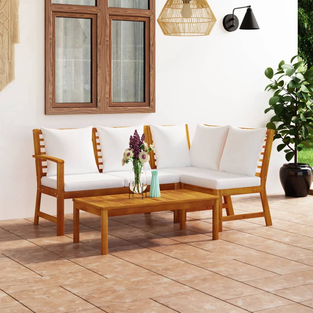 vidaXL 4-Piece Lounge Set with Cushions Solid Acacia Wood Cream