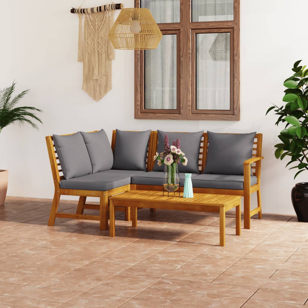 vidaXL 4-Piece Lounge Set with Cushions Solid Acacia Wood Cream
