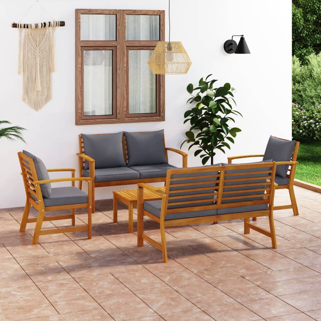vidaXL 5-piece Lounge Set with Cushions Solid Acacia Wood Grey