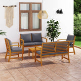 vidaXL 5-piece Lounge Set with Cushions Solid Acacia Wood Grey