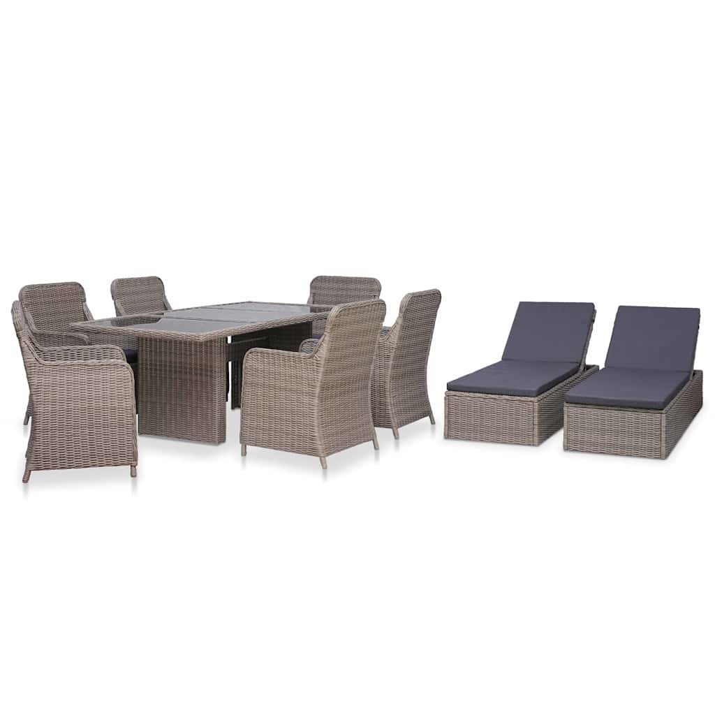 vidaXL 9-piece Garden Dining Set poly rattan brown